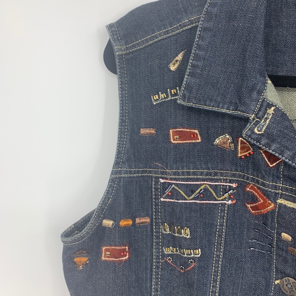 Chico's womens 2 large vest denim embroidered jewels southwest sleeveless - Picture 6 of 7